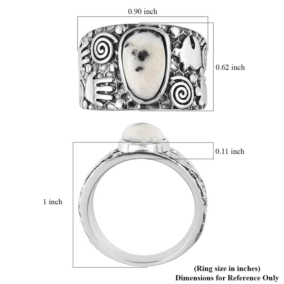 Artisan Crafted White Buffalo Solitaire Ring in Sterling Silver 3.35 ctw image number 5