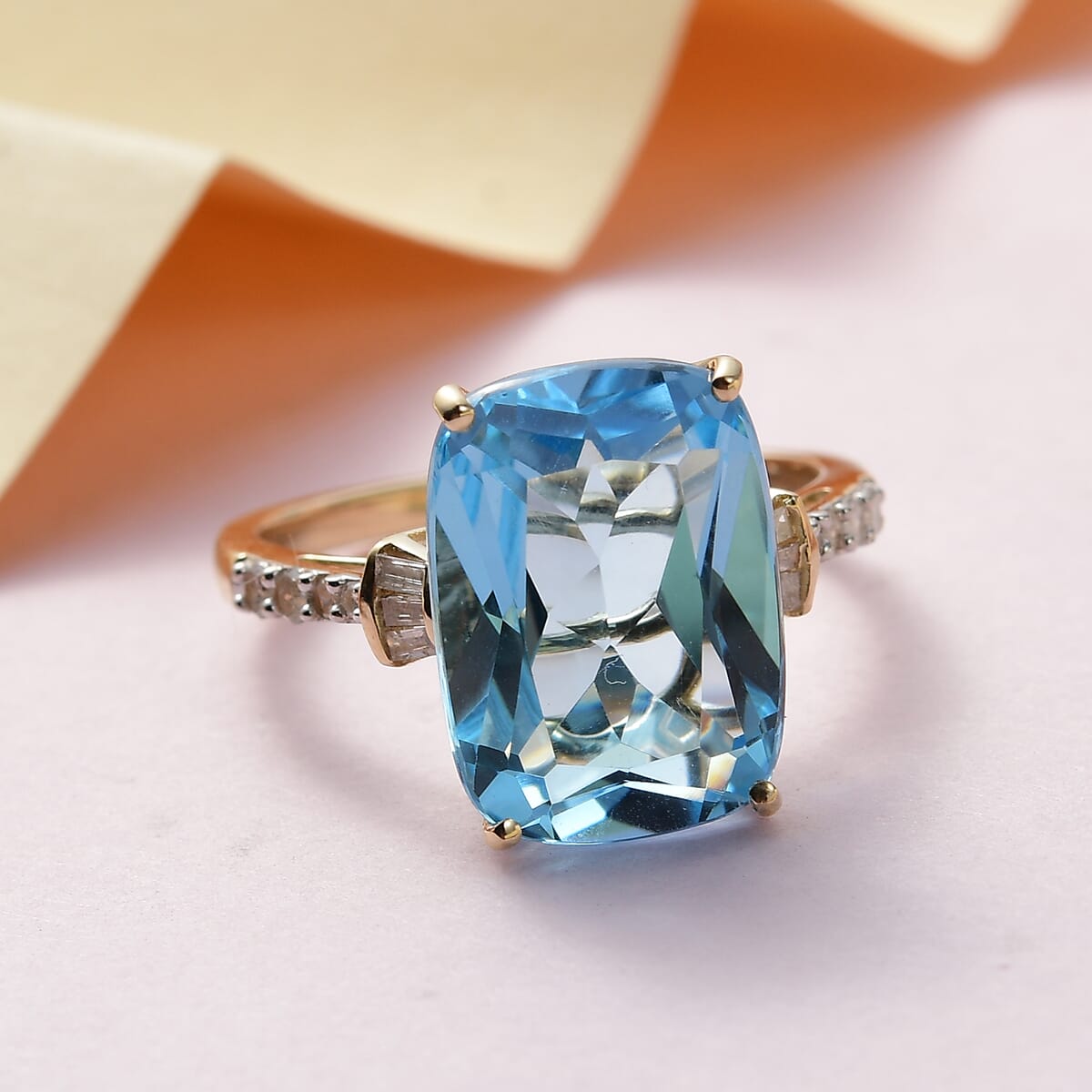 Luxoro 10K Yellow Gold Premium Marambaia Topaz and Diamond G-H I3 Ring (Size 10.0) 8.50 ctw image number 1