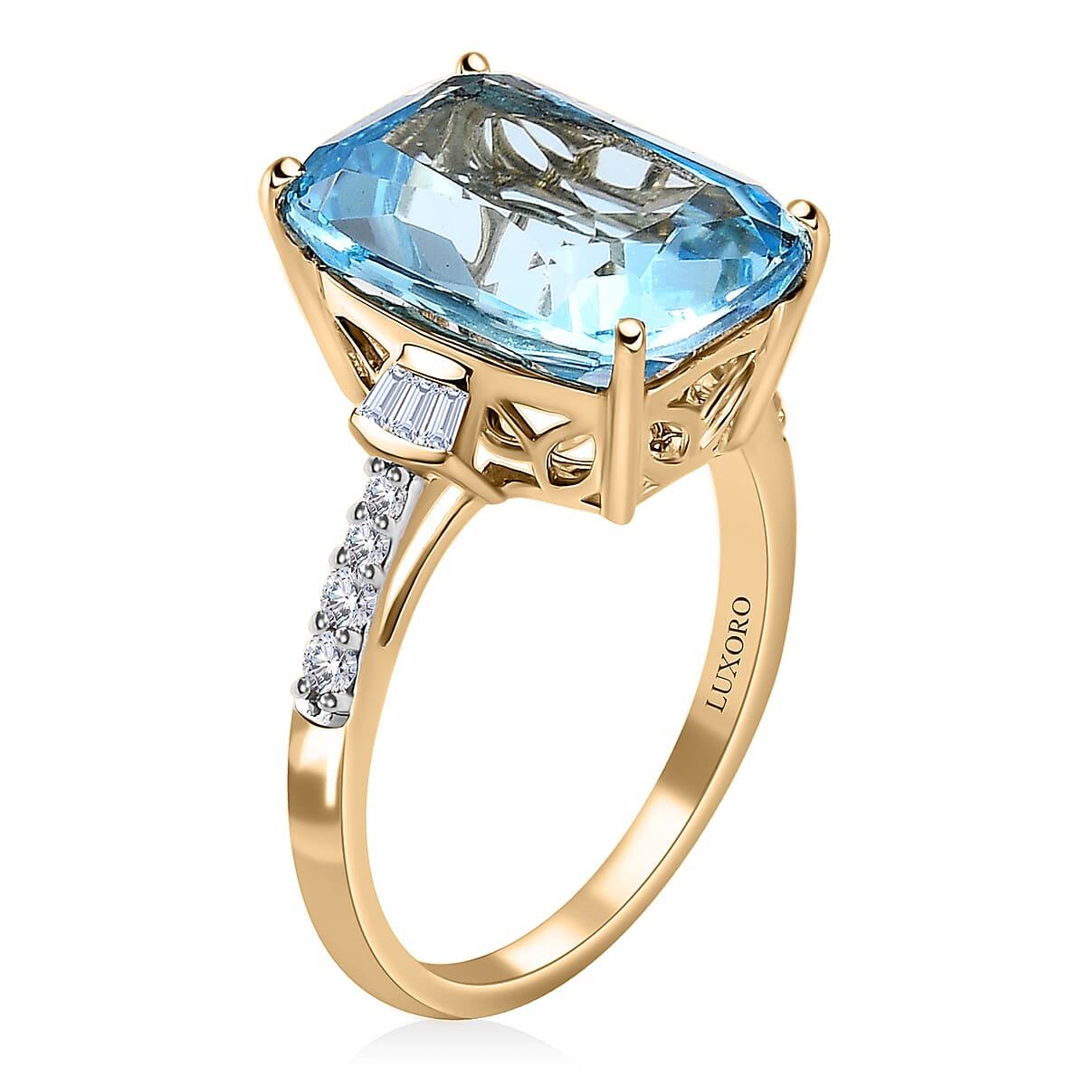 Luxoro 10K Yellow Gold Premium Marambaia Topaz and Diamond G-H I3 Ring (Size 9.0) 8.50 ctw image number 3