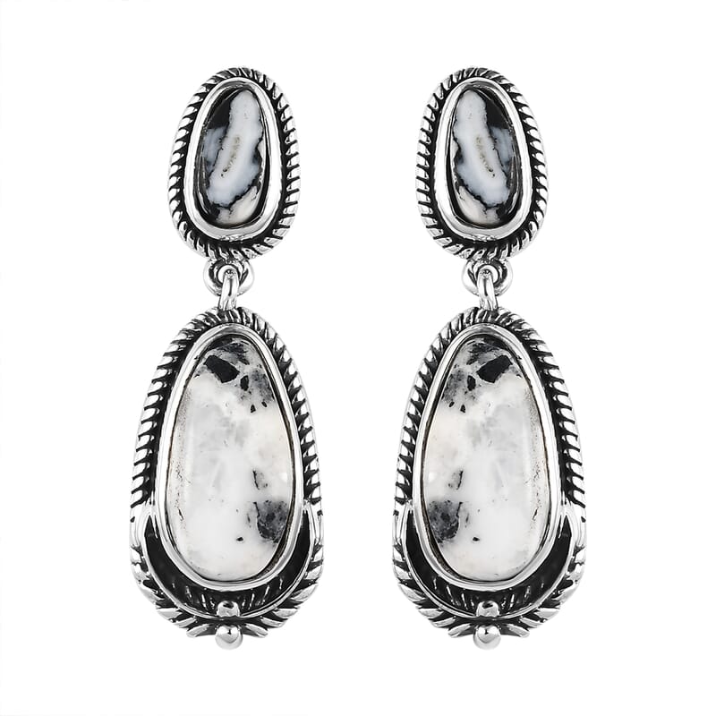 Artisan Crafted White Buffalo Dangling Earrings in Sterling Silver 5.15 ctw