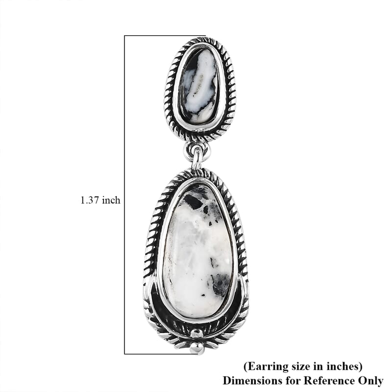 Artisan Crafted White Buffalo Dangling Earrings in Sterling Silver 5.15 ctw