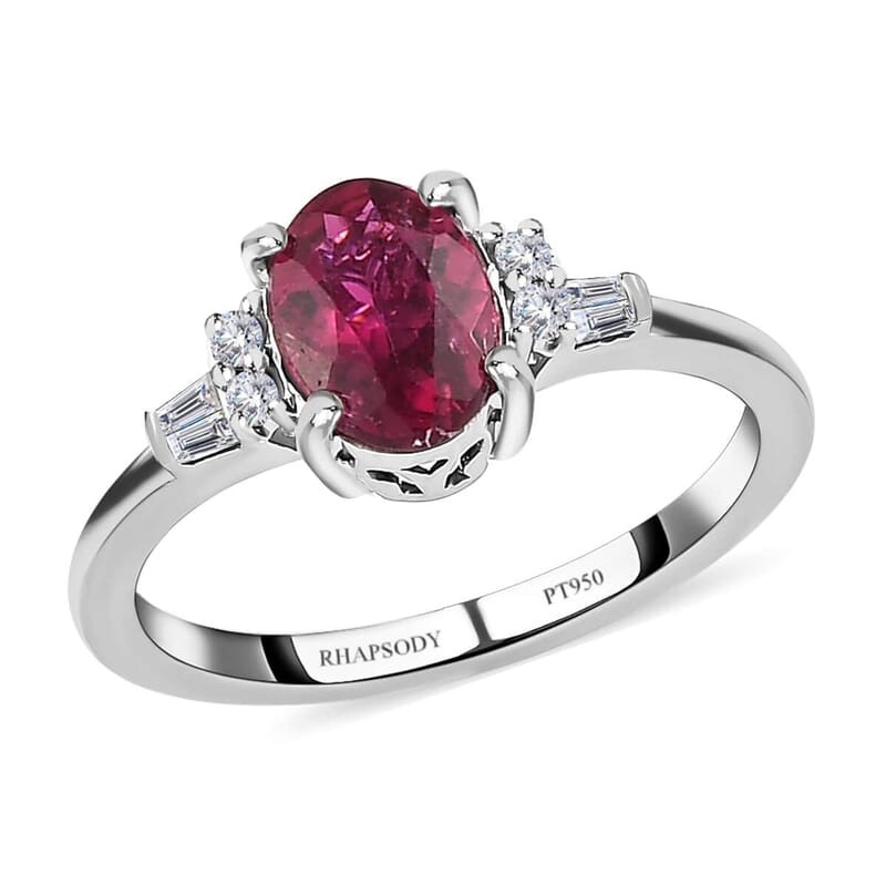 Rhapsody 950 Platinum AAAA Ouro Fino Rubellite and E-F VS Diamond Ring (Size 10.0) 1.50 ctw