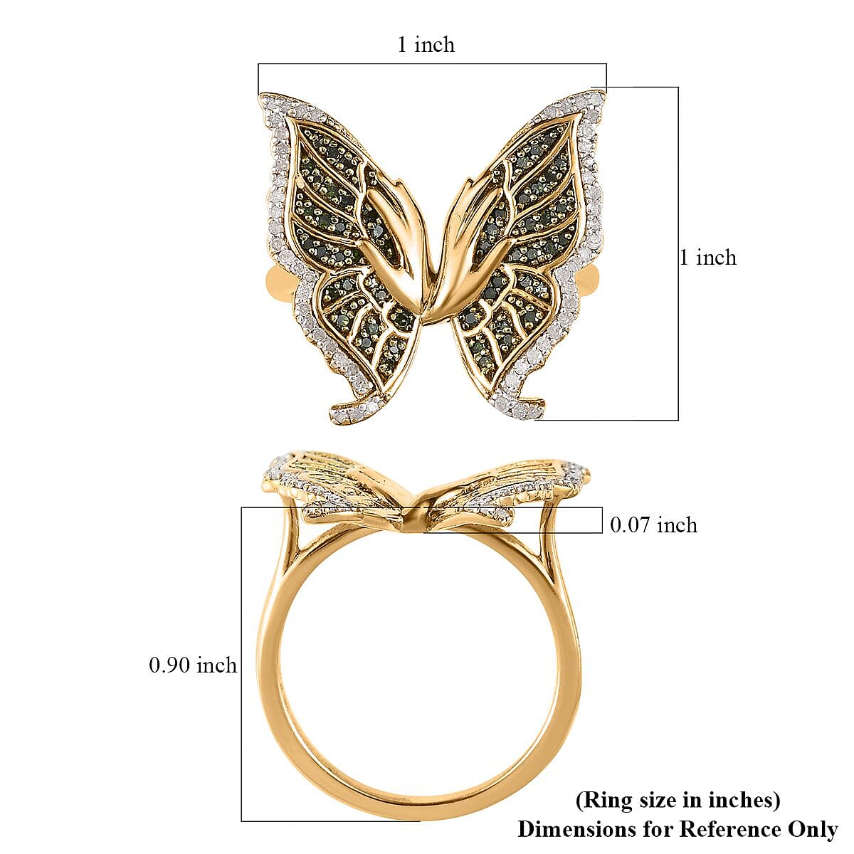 GP Italian Garden Collection Green Diamond (IR), Diamond Butterfly Ring in Vermeil YG Over Sterling Silver (Size 10.0) 0.50 ctw image number 5