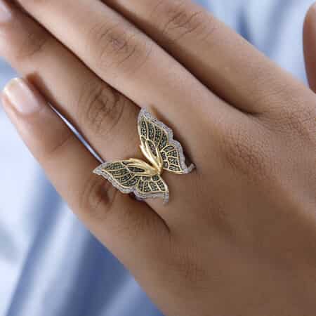 Silver Butterfly Diamante Ring Set