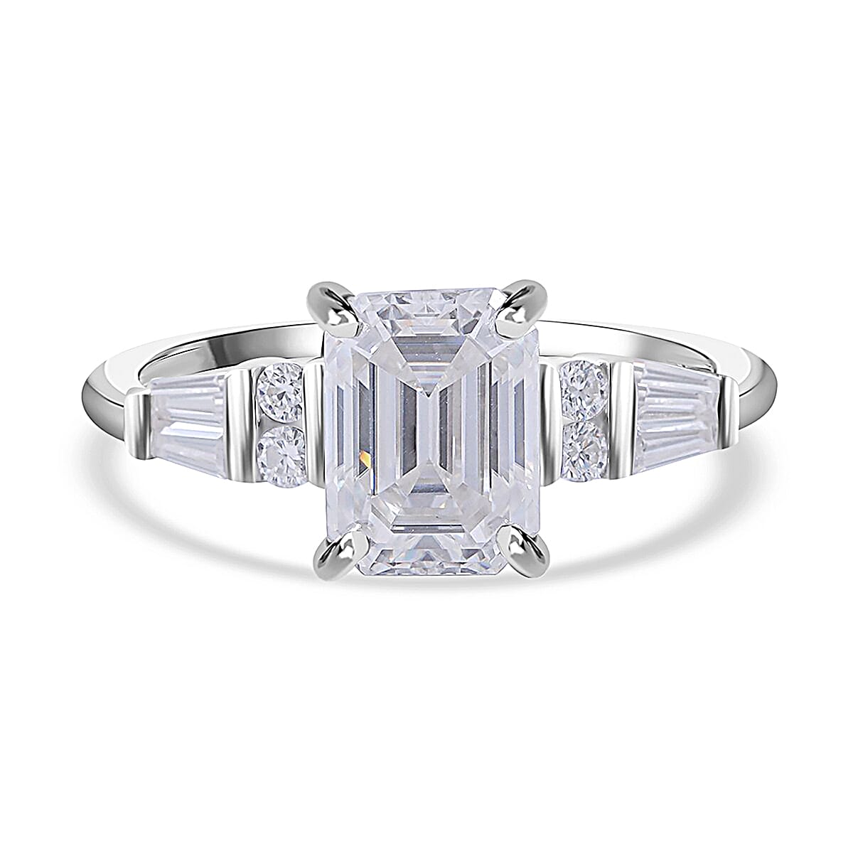Moissanite Ring in Platinum Over Sterling Silver (Size 10.0) 2.00 ctw