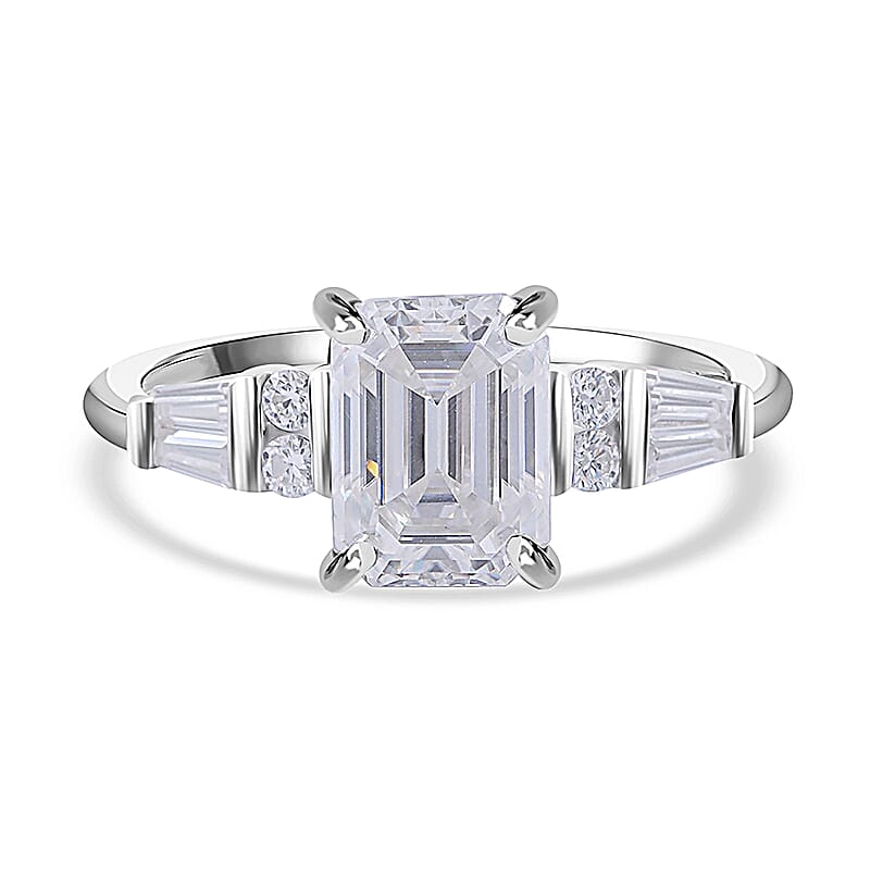 Moissanite Ring in Platinum Over Sterling Silver (Size 10.0) 2.00 ctw