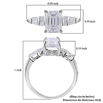 Moissanite Ring in Platinum Over Sterling Silver (Size 10.0) 2.00 ctw