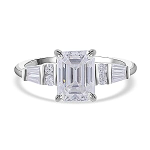 Moissanite Ring in Platinum Over Sterling Silver (Size 9.0) 2.00 ctw
