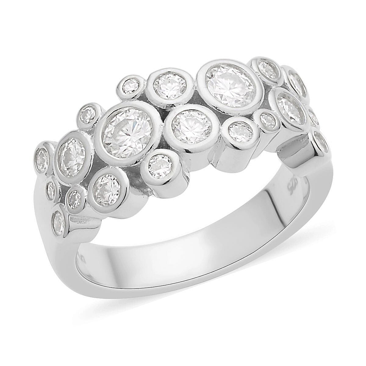 Moissanite Bubbles Ring in Rhodium Over Sterling Silver (Size 10.0) 1.25 ctw