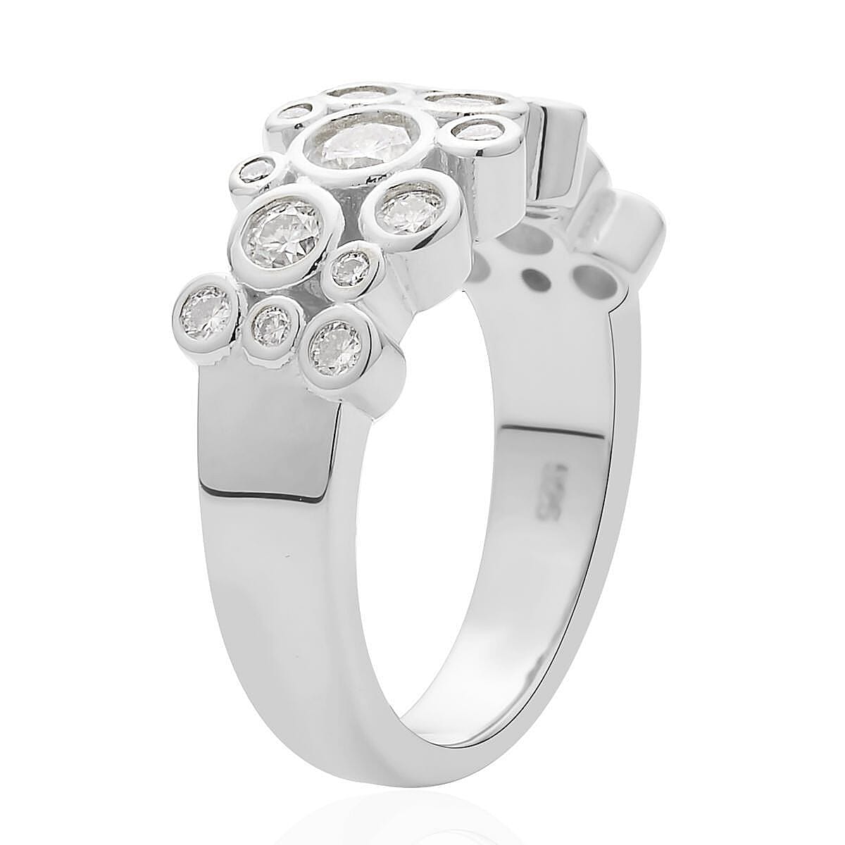 Moissanite Bubbles Ring in Rhodium Over Sterling Silver (Size 10.0) 1.25 ctw