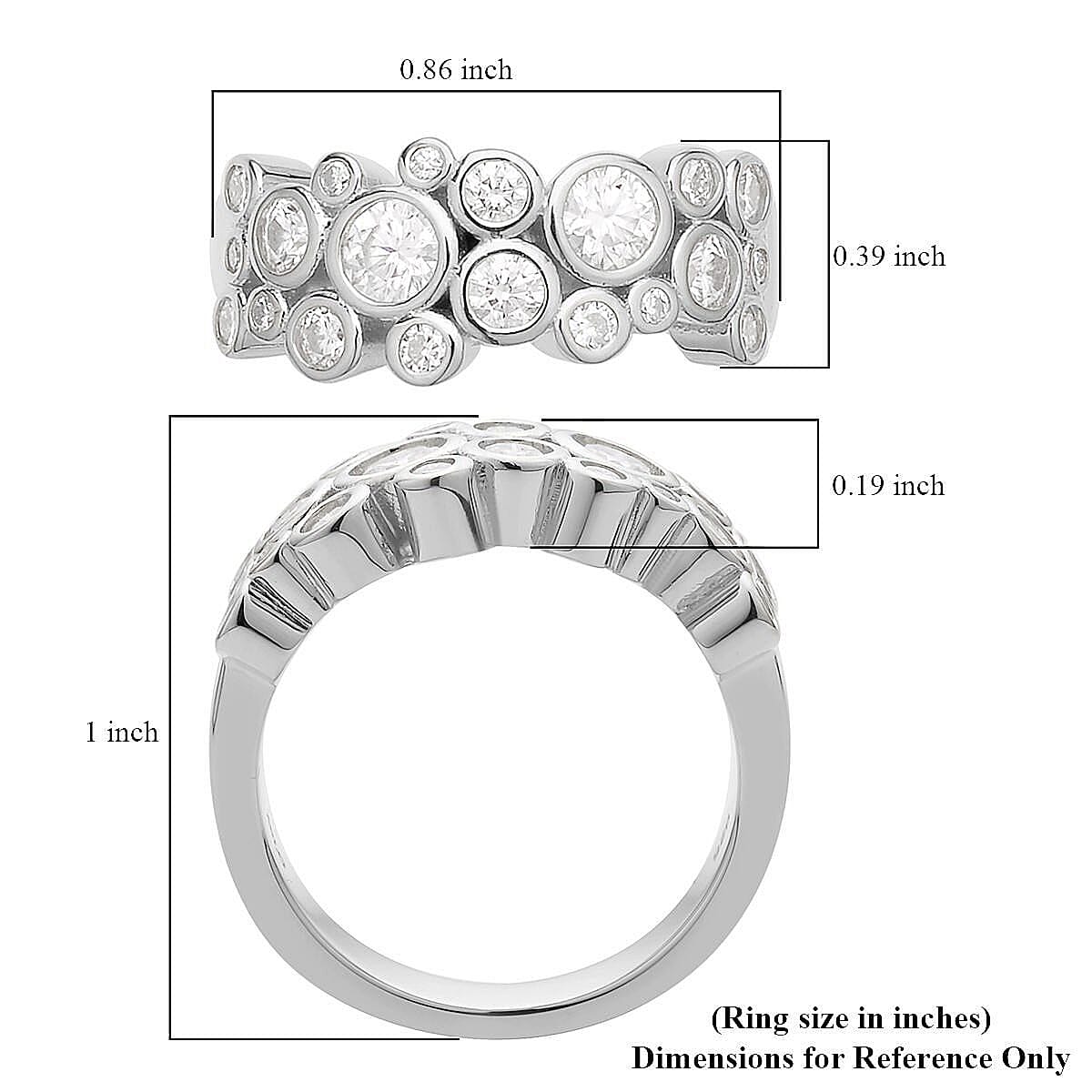 Moissanite Bubbles Ring in Rhodium Over Sterling Silver (Size 10.0) 1.25 ctw