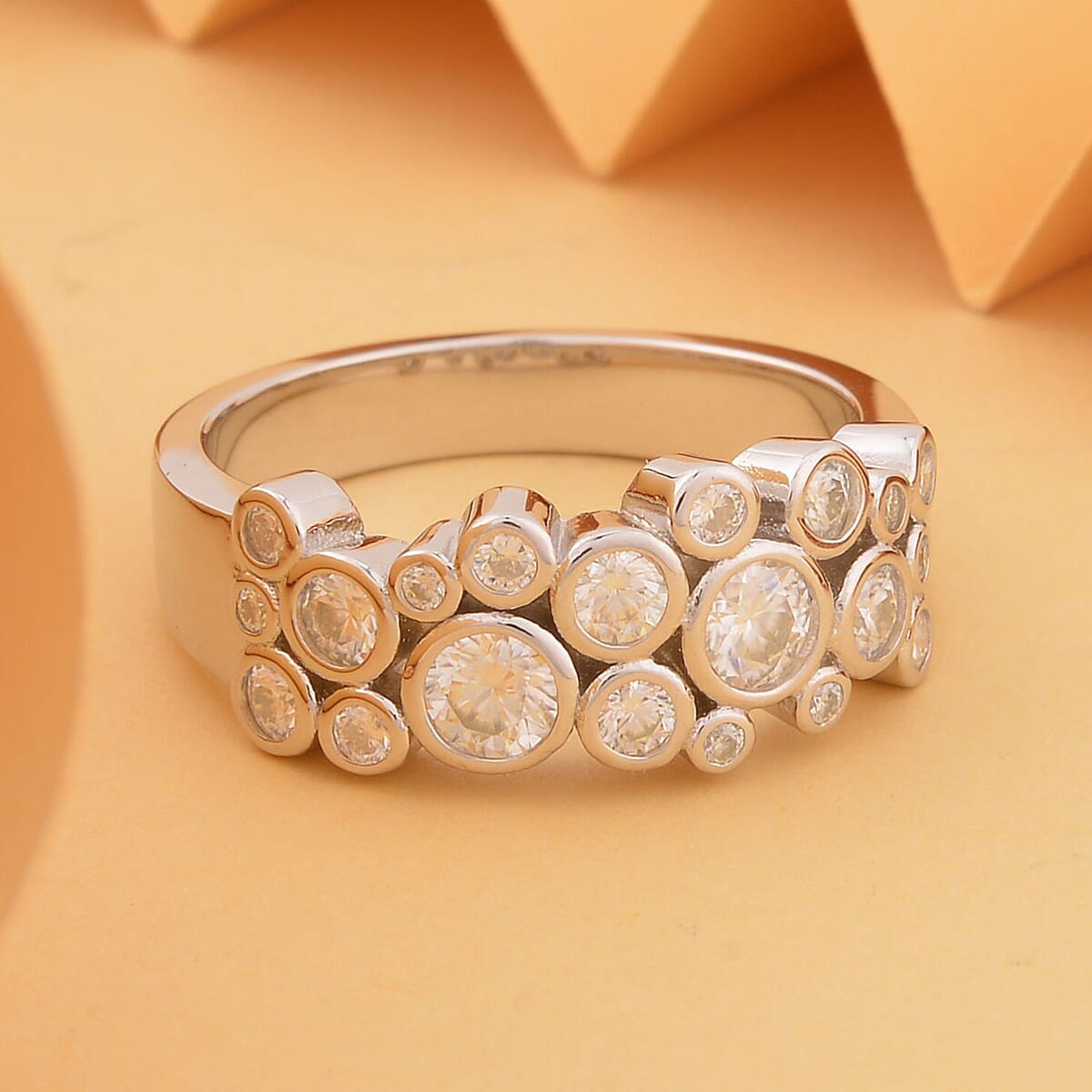 Moissanite Bubbles Ring in Rhodium Over Sterling Silver (Size 9.0) 1.25 ctw image number 1