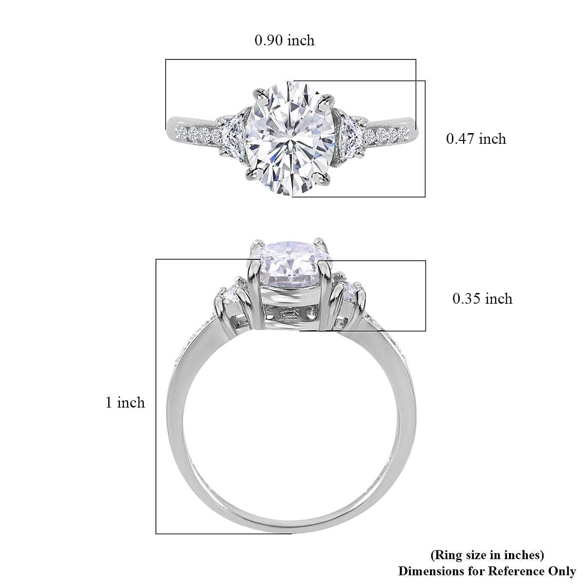 Concave Cut Moissanite Ring in Platinum Over Sterling Silver (Size 10.0) 2.40 ctw