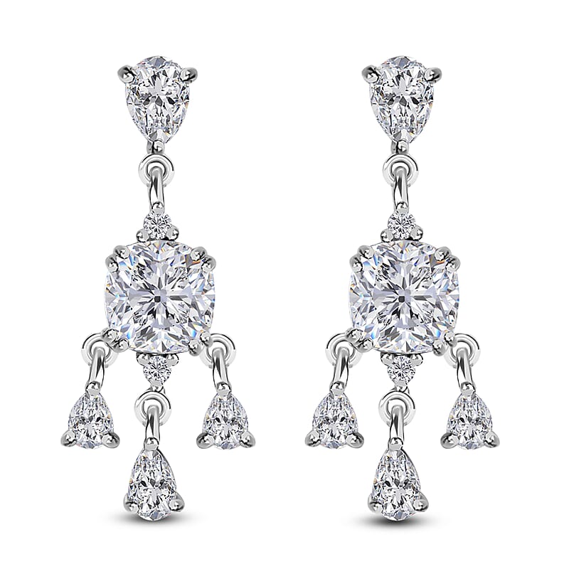 Moissanite Chandelier Earrings in Platinum Over Sterling Silver 4.90 ctw