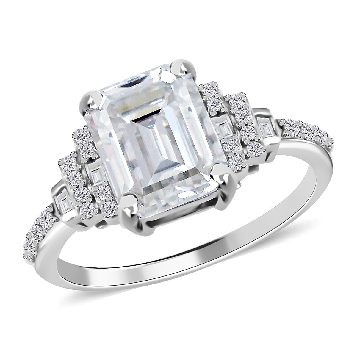 Moissanite 3.75 ctw Ring in Platinum Over Sterling Silver (Size 10.0)
