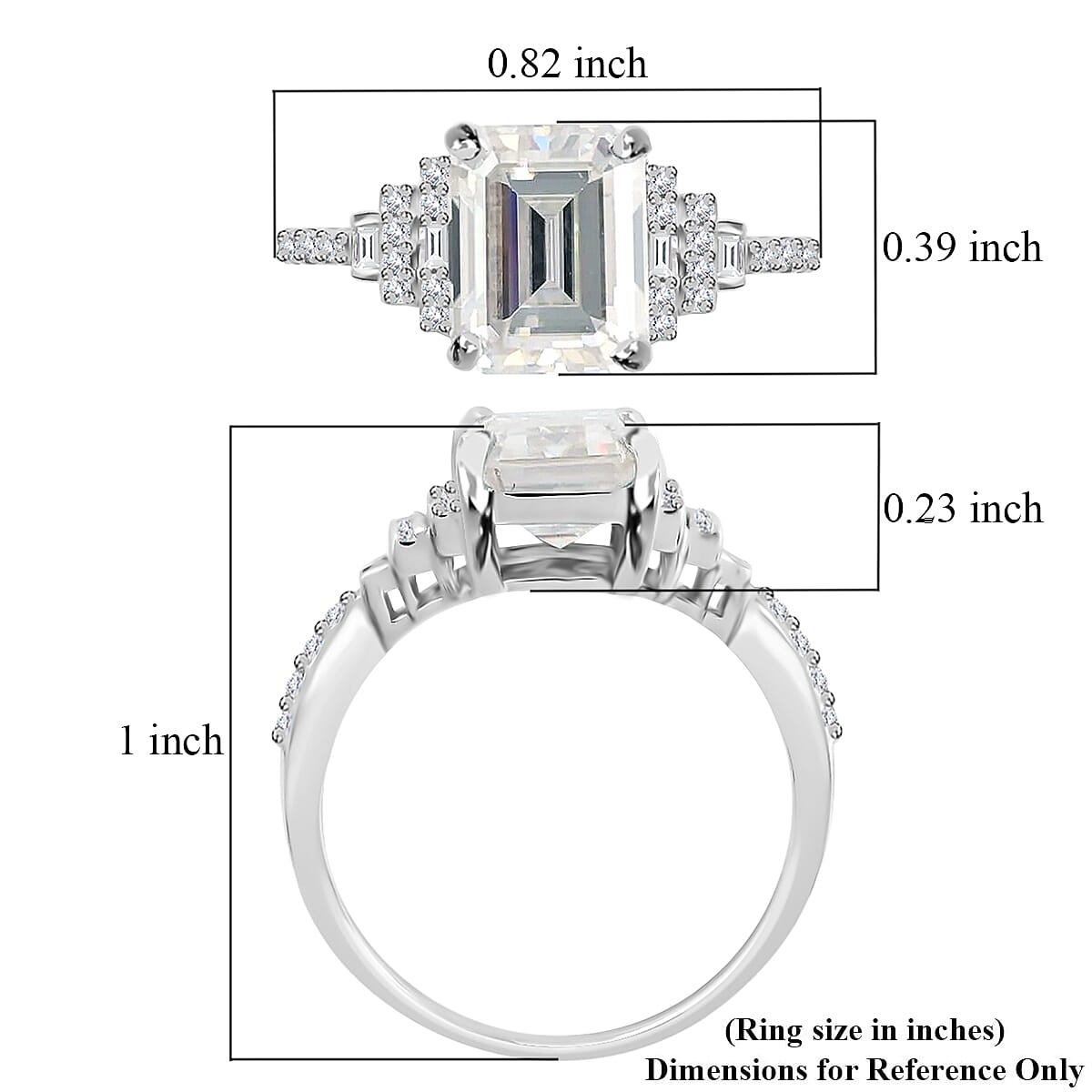Moissanite 3.75 ctw Ring in Platinum Over Sterling Silver (Size 10.0)