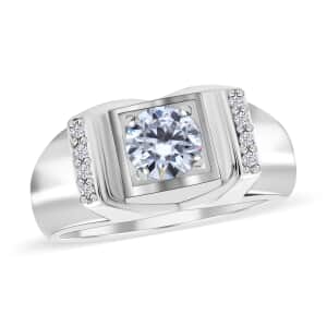 Moissanite (Rnd 6.5mm) Men's Ring in Platinum Over Sterling Silver (Size 10.0) 1.15 ctw