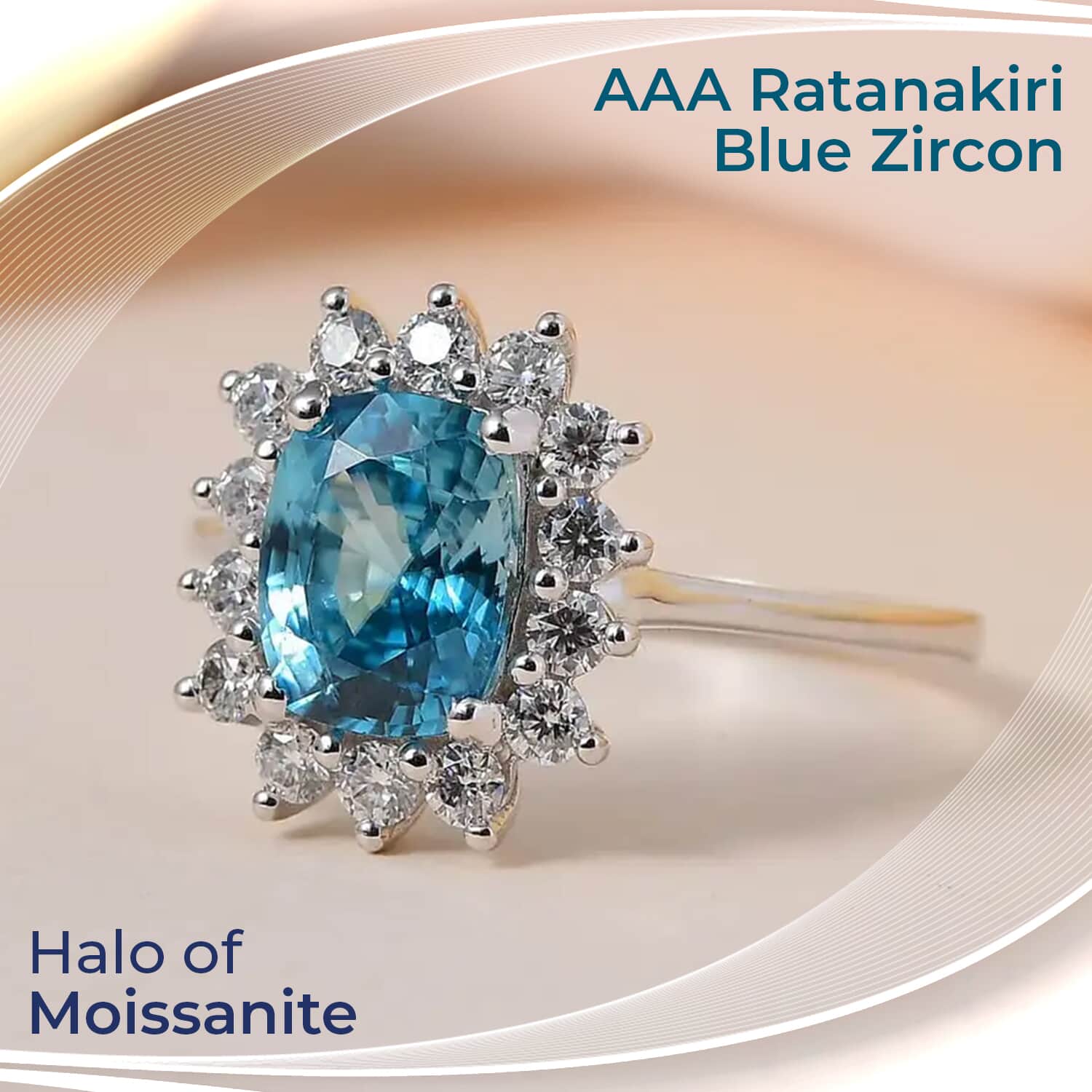 Buy Luxoro AAA Ratanakiri Blue Zircon Ring, Moissanite Accent Ring 