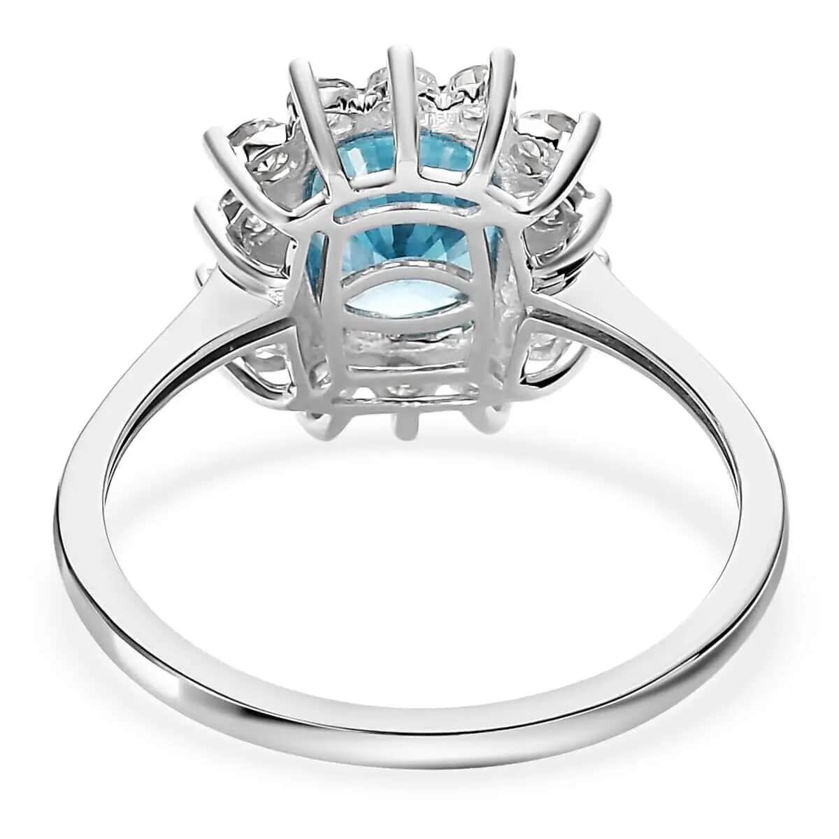 Luxoro 10K White Gold Premium Cambodian Blue Zircon and Moissanite Sunburst Ring (Size 10.0) 4.25 ctw image number 4