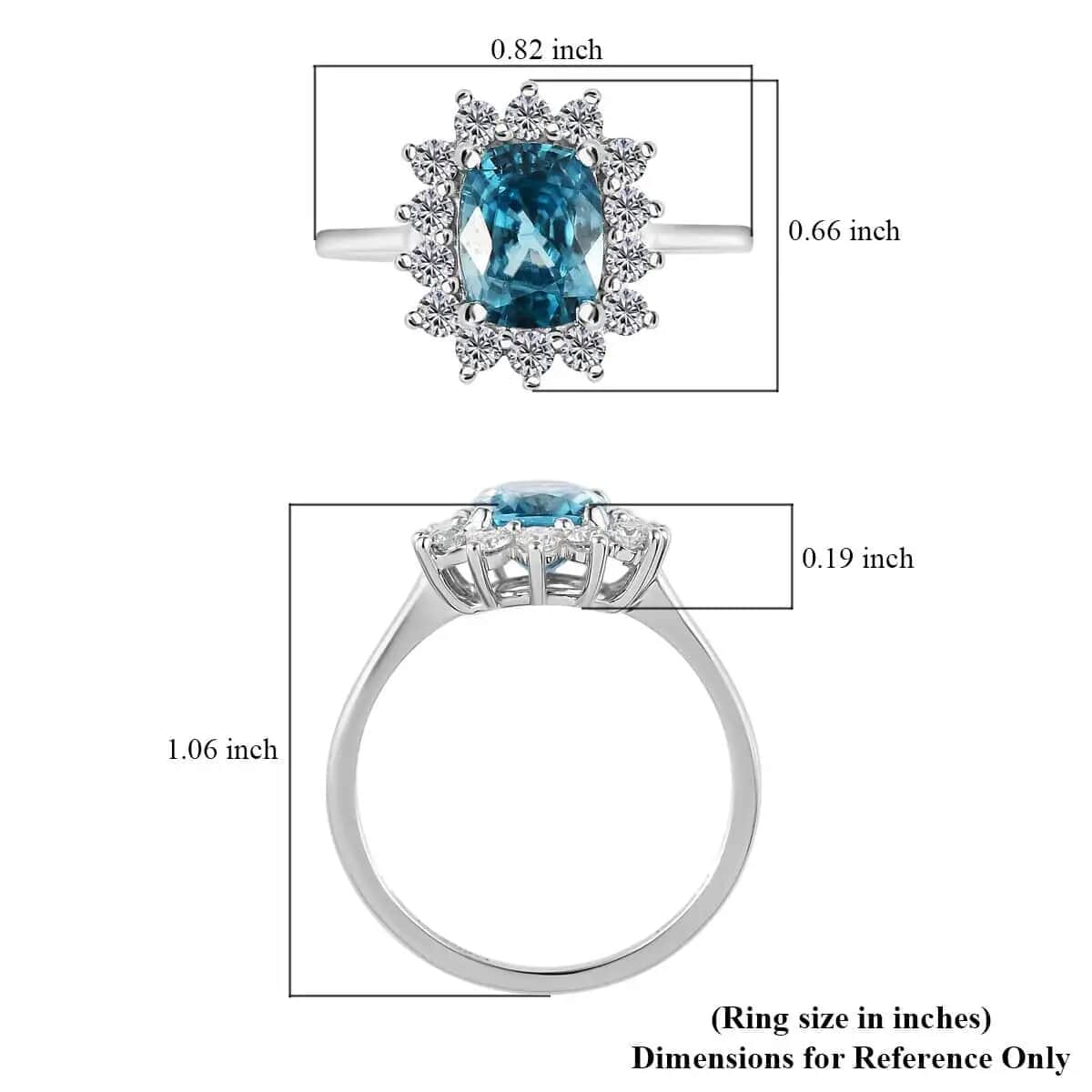 Luxoro 10K White Gold Premium Cambodian Blue Zircon and Moissanite Sunburst Ring (Size 10.0) 4.25 ctw image number 6