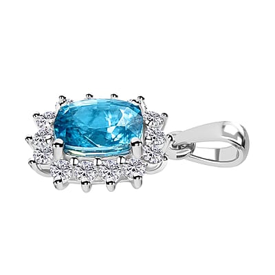 Luxoro 10K White Gold AAA Ratanakiri Blue Zircon and Moissanite Sunburst Pendant 4.25 ctw
