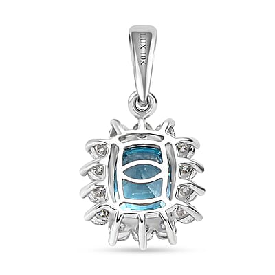 Luxoro 10K White Gold AAA Ratanakiri Blue Zircon and Moissanite Sunburst Pendant 4.25 ctw