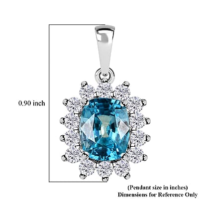Luxoro 10K White Gold AAA Ratanakiri Blue Zircon and Moissanite Sunburst Pendant 4.25 ctw
