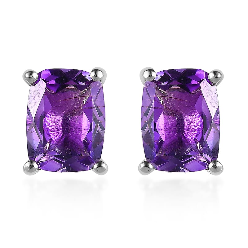 Premium Moroccan Amethyst Solitaire Stud Earrings in Platinum Over Sterling Silver 3.00 ctw