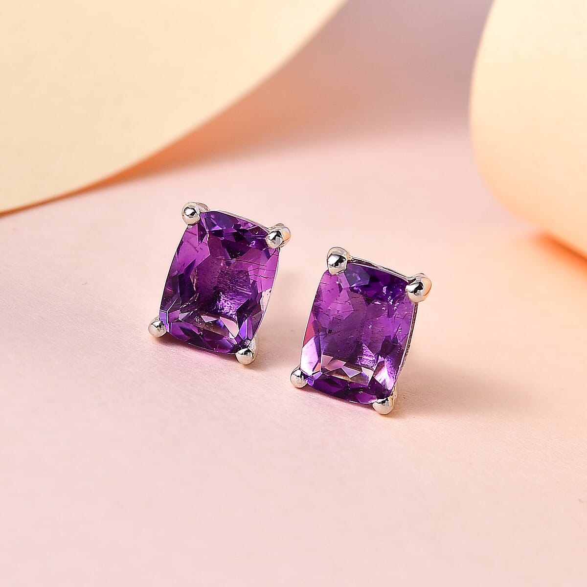 Premium Moroccan Amethyst Solitaire Stud Earrings in Platinum Over Sterling Silver 3.00 ctw image number 1