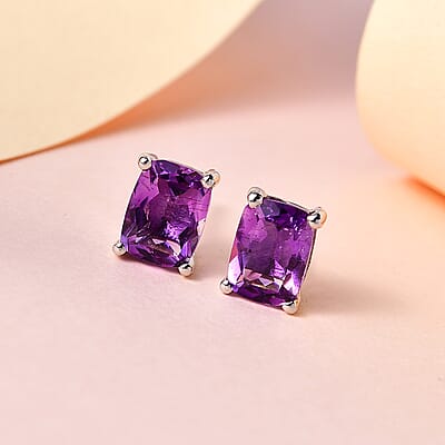 Premium Moroccan Amethyst Solitaire Stud Earrings in Platinum Over Sterling Silver 3.00 ctw