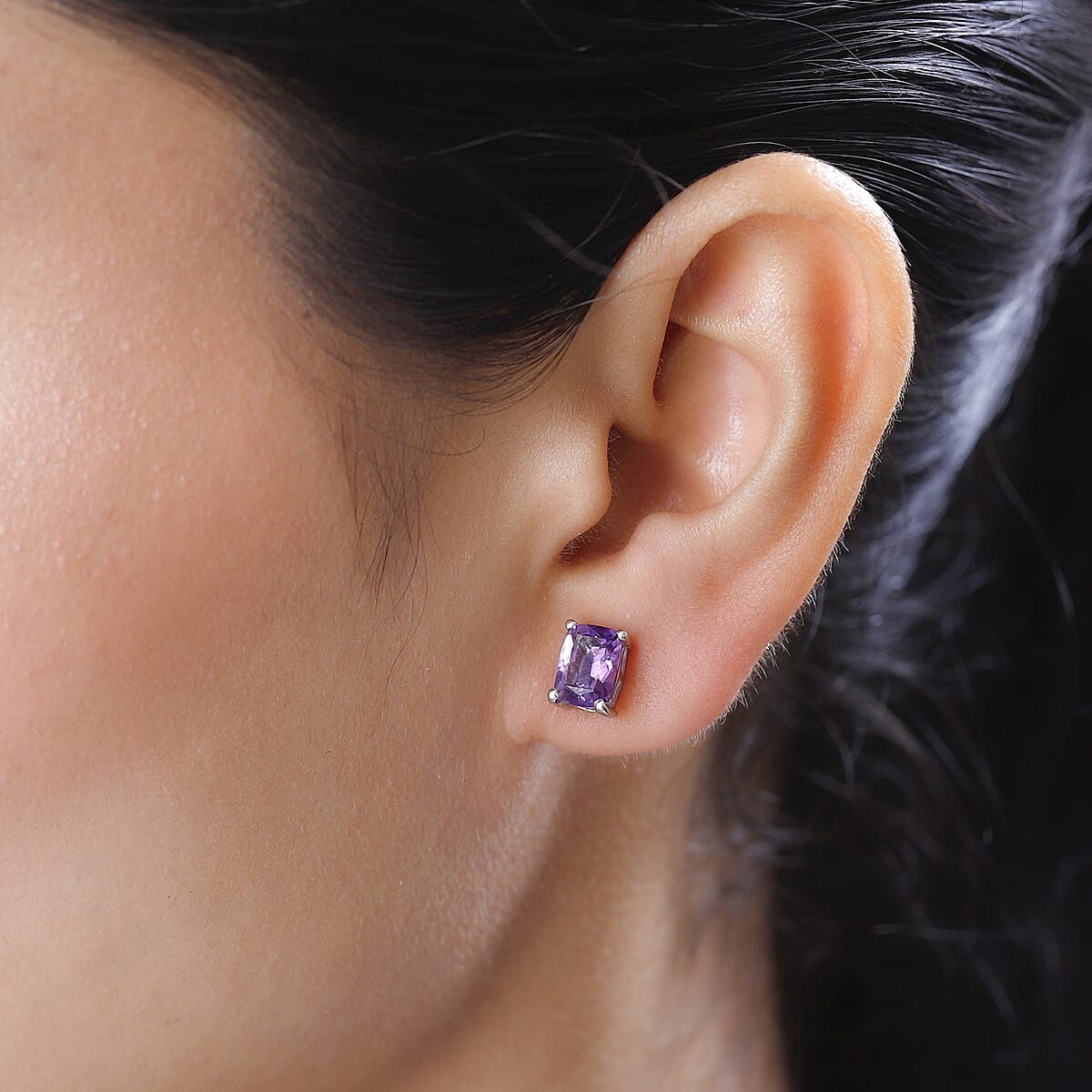 Premium Moroccan Amethyst Solitaire Stud Earrings in Platinum Over Sterling Silver 3.00 ctw image number 2