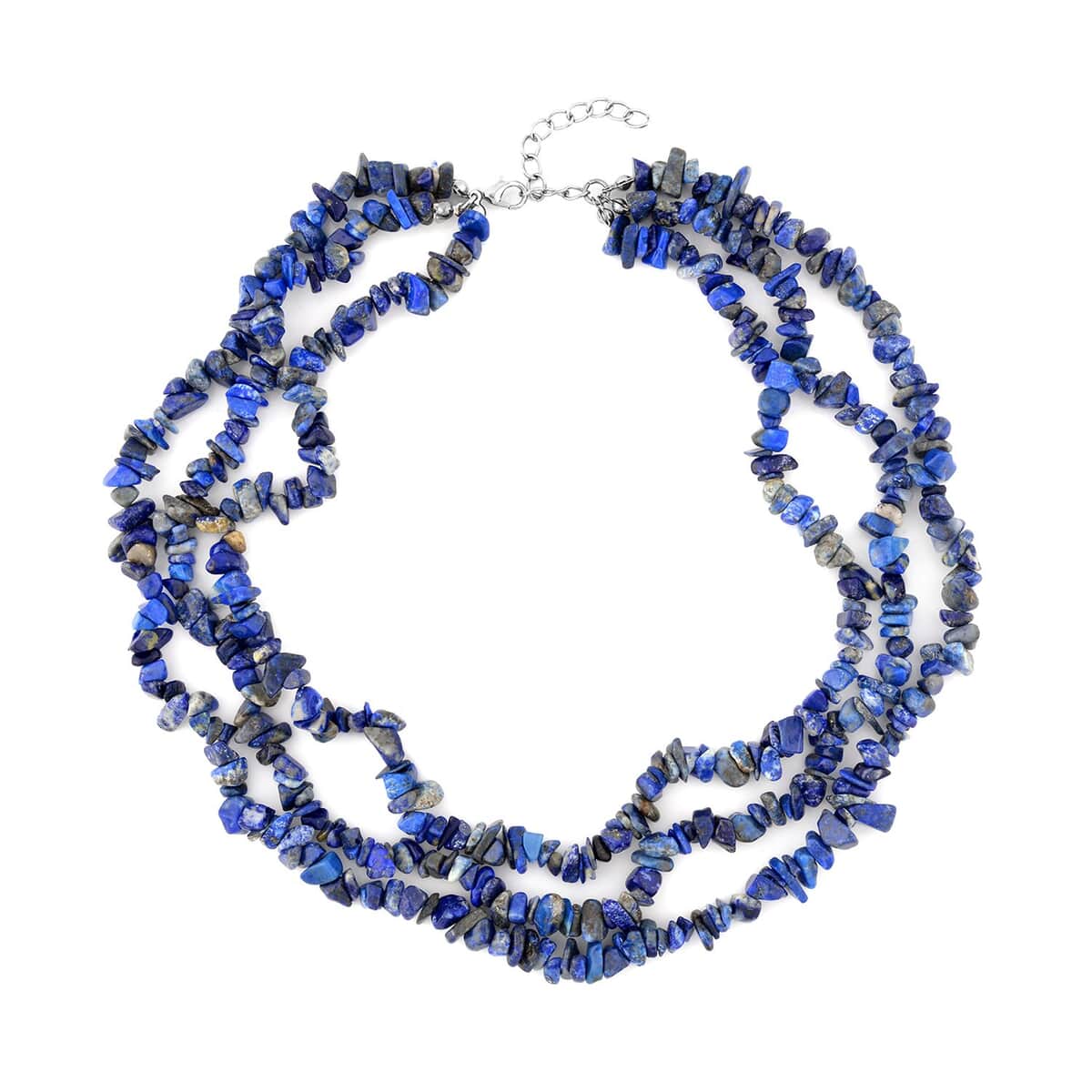 Lapis Lazuli Chips 3 Row Necklace 18-20 Inches in Silvertone 350.00 ctw image number 0