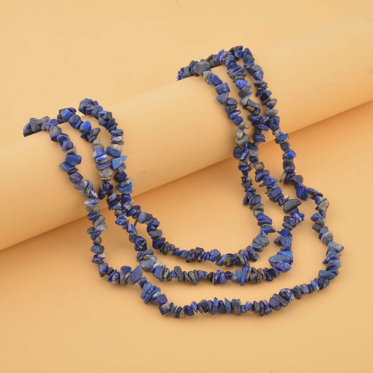 Lapis Lazuli Chips 3 Row Necklace 18-20 Inches in Silvertone 350.00 ctw image number 1