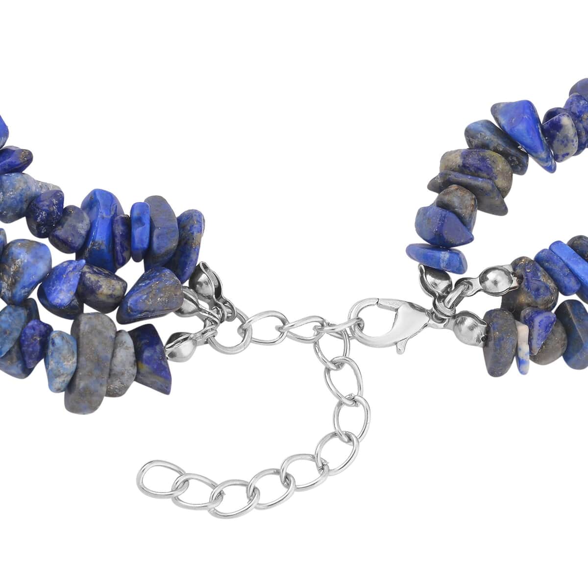 Lapis Lazuli Chips 3 Row Necklace 18-20 Inches in Silvertone 350.00 ctw image number 3