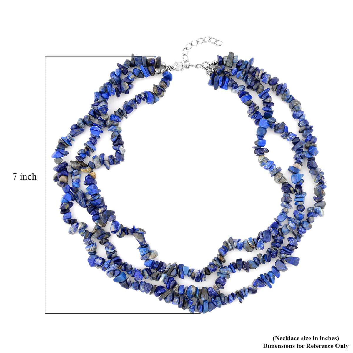 Lapis Lazuli Chips 3 Row Necklace 18-20 Inches in Silvertone 350.00 ctw image number 4