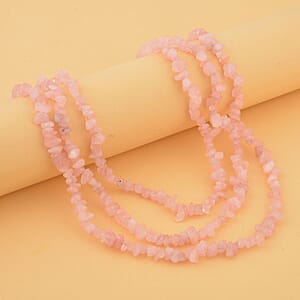 Galilea Rose Quartz Chips 3 Row Necklace 18-20 Inches in Silvertone 350.00 ctw