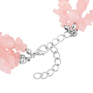 Galilea Rose Quartz Chips 3 Row Necklace 18-20 Inches in Silvertone 350.00 ctw