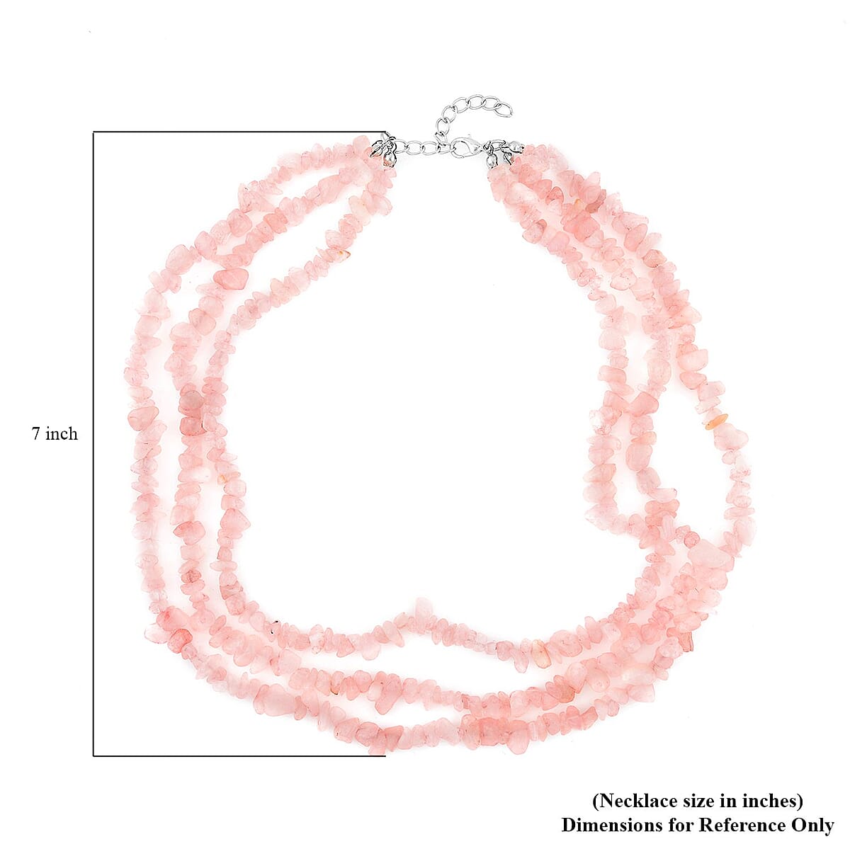 Galilea Rose Quartz Chips 3 Row Necklace 18-20 Inches in Silvertone 350.00 ctw image number 4