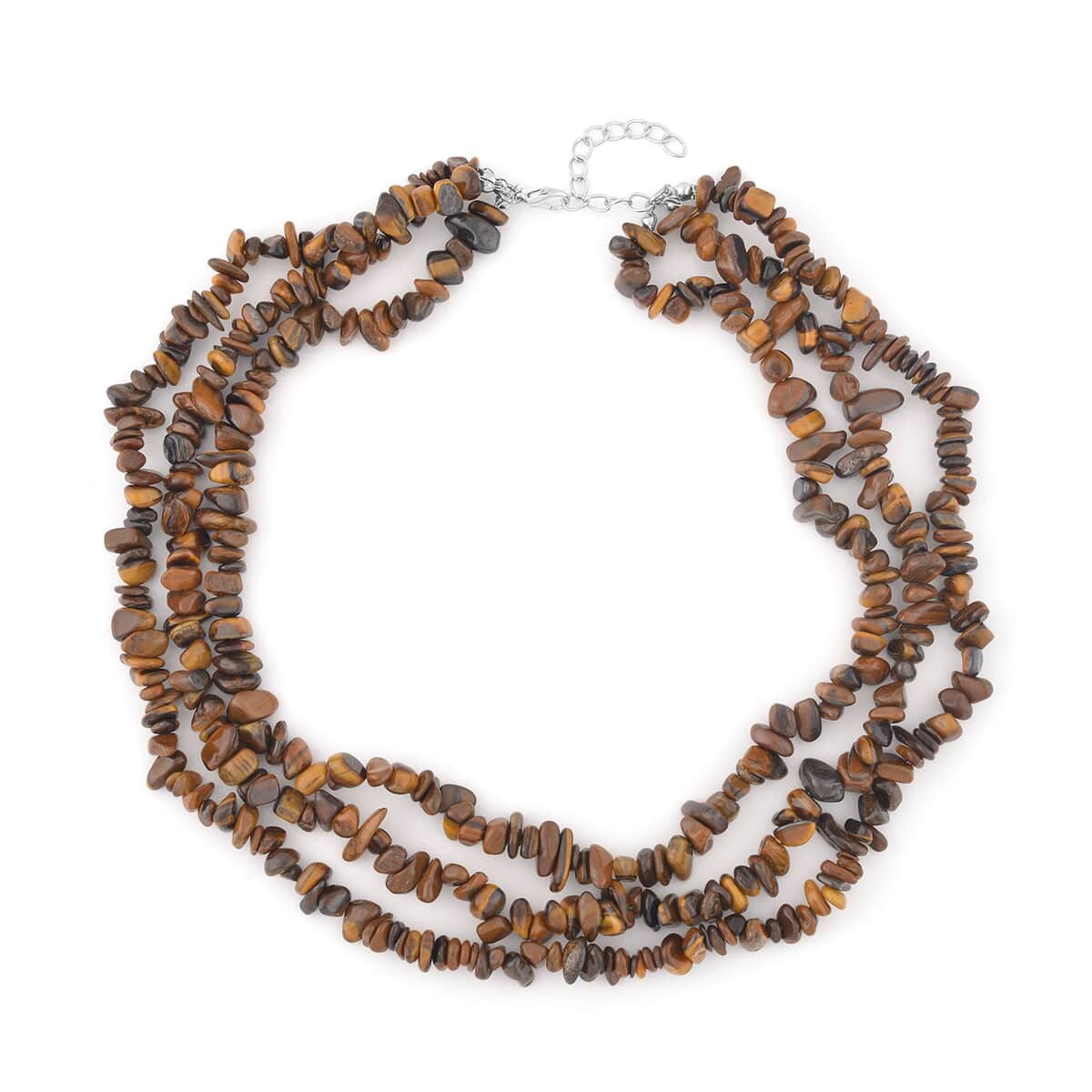 Tiger's Eye Chips 3 Row Necklace 18-20 Inches in Silvertone 350.00 ctw image number 0