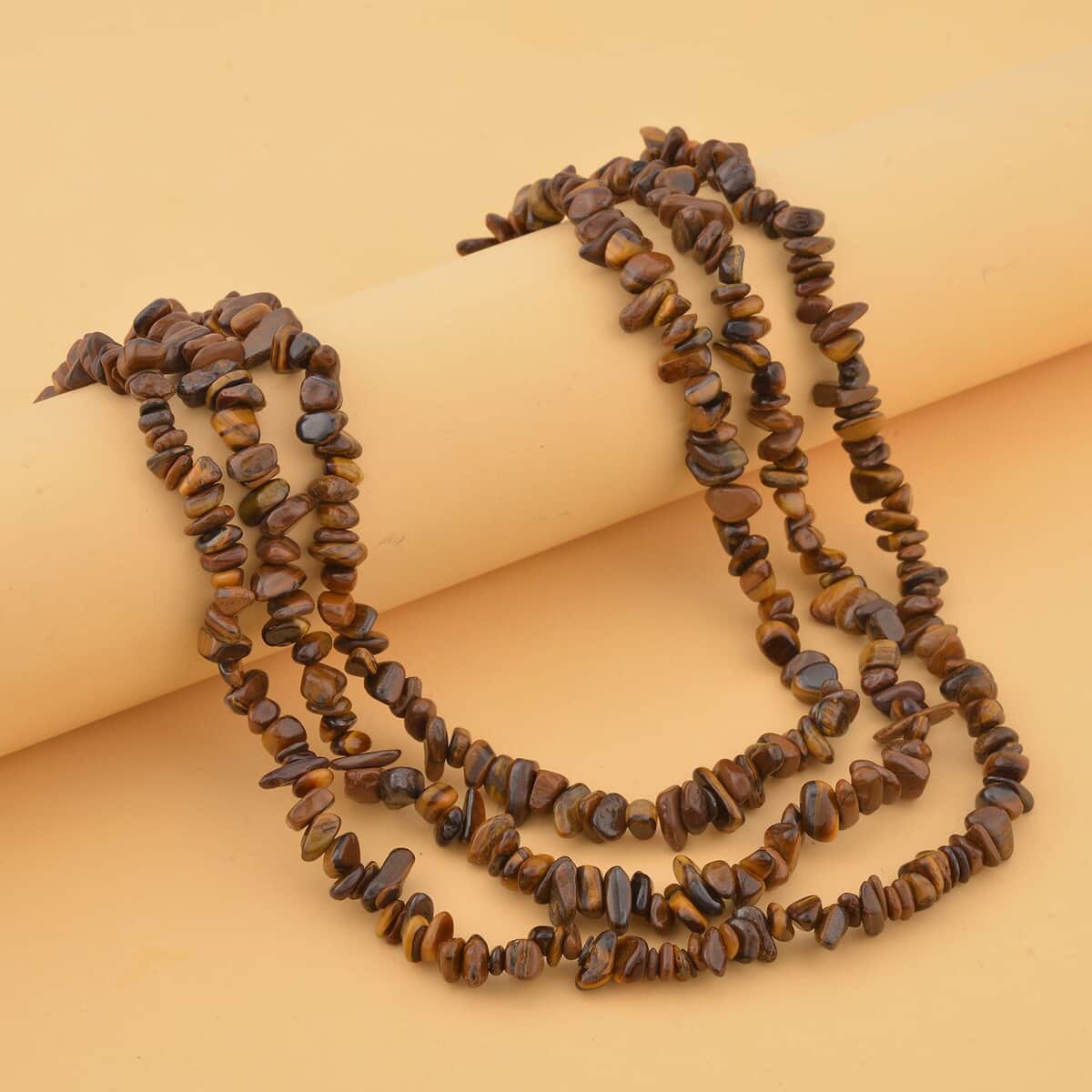 Tiger's Eye Chips 3 Row Necklace 18-20 Inches in Silvertone 350.00 ctw image number 1