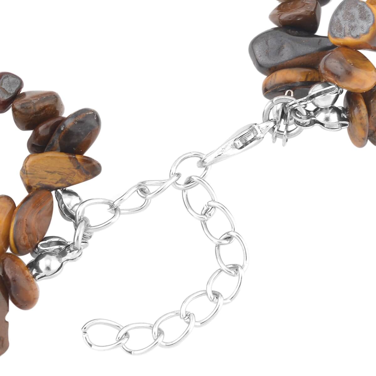 Tiger's Eye Chips 3 Row Necklace 18-20 Inches in Silvertone 350.00 ctw image number 3