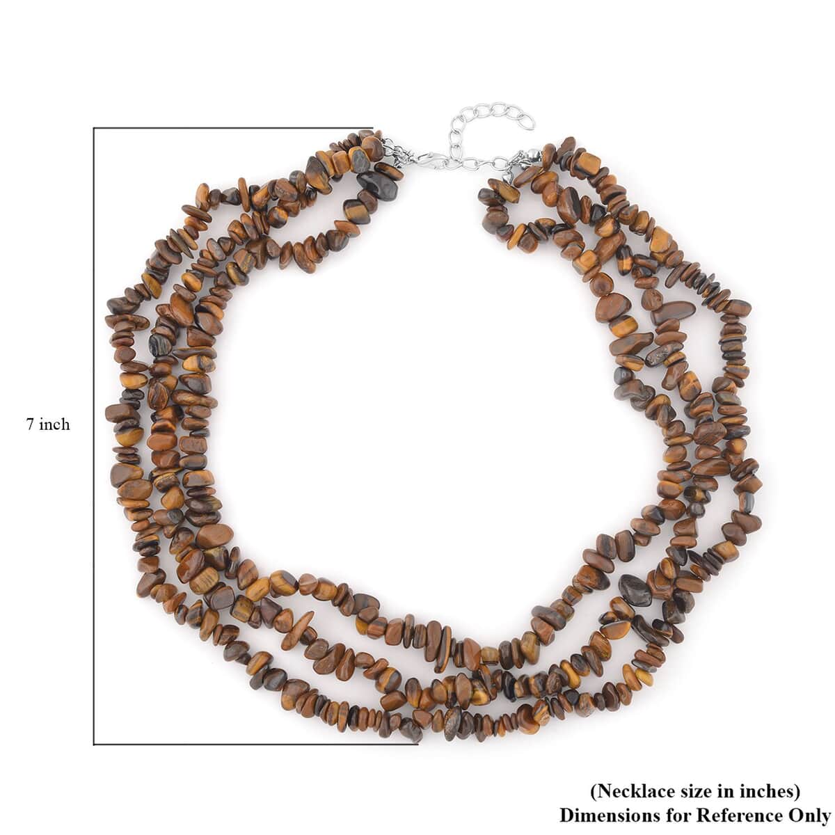 Tiger's Eye Chips 3 Row Necklace 18-20 Inches in Silvertone 350.00 ctw image number 4