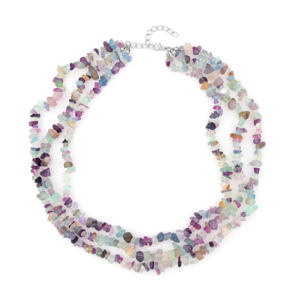 Multi Fluorite Chips 3 Row Necklace 18-20 Inches in Silvertone 350.00 ctw image number 0