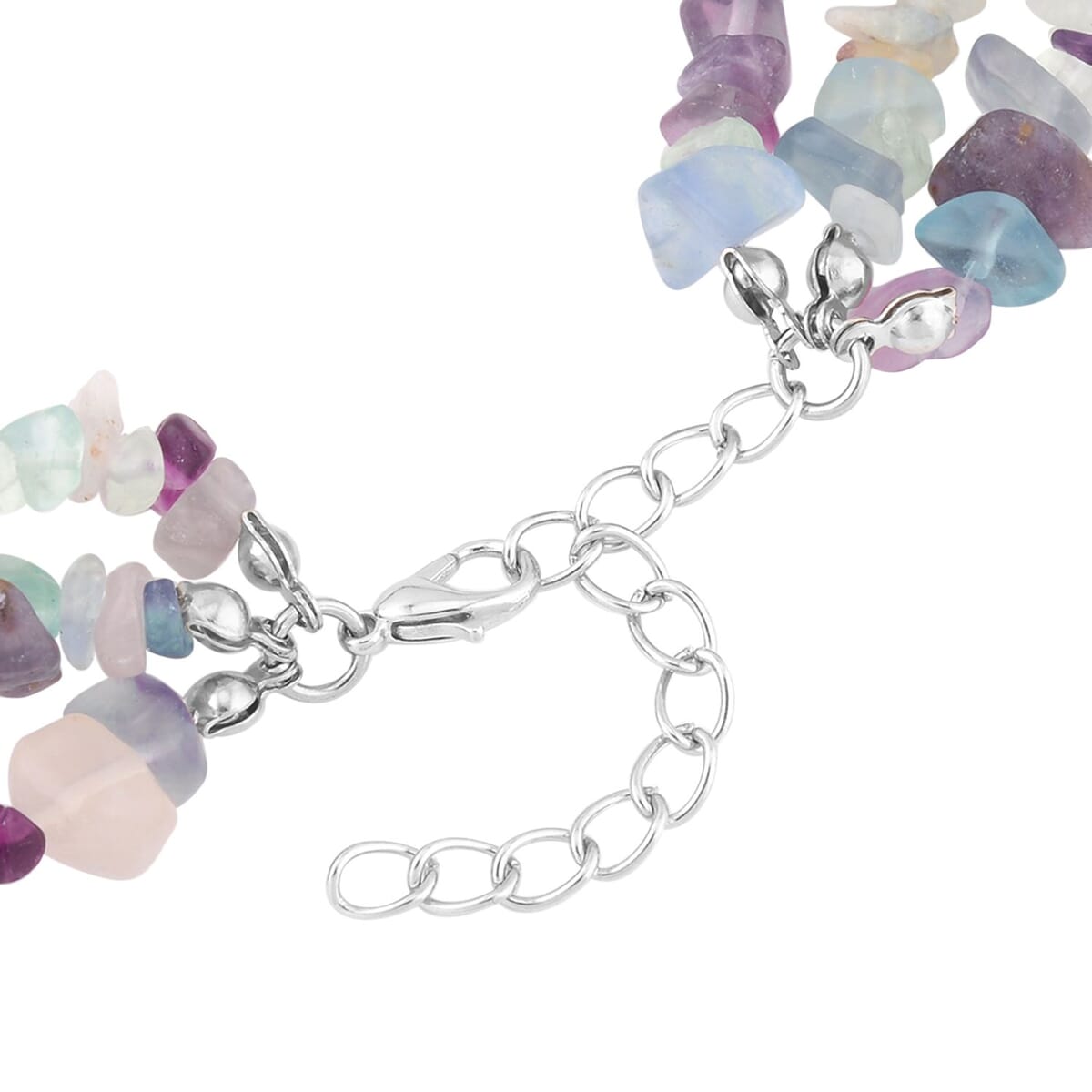 Multi Fluorite Chips 3 Row Necklace 18-20 Inches in Silvertone 350.00 ctw image number 3