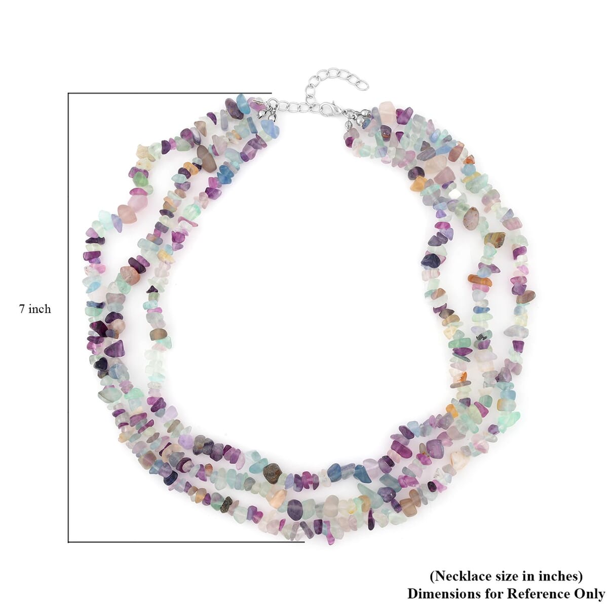 Multi Fluorite Chips 3 Row Necklace 18-20 Inches in Silvertone 350.00 ctw image number 4