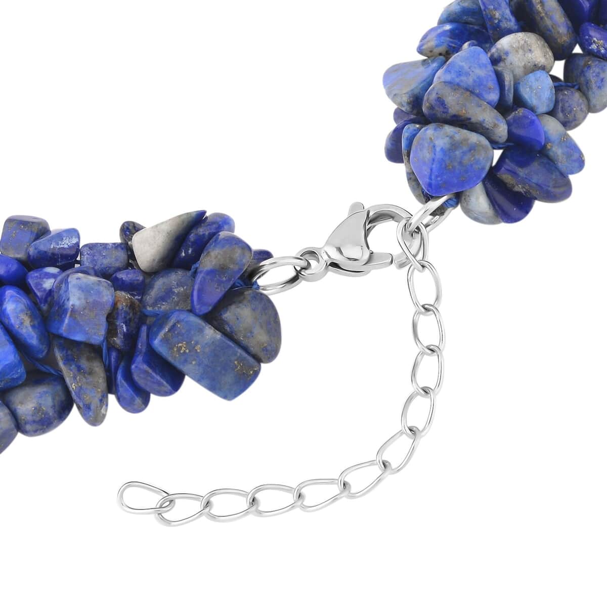 Lapis Lazuli Chips Necklace 18-20 Inches in Stainless Steel 650.00 ctw image number 3