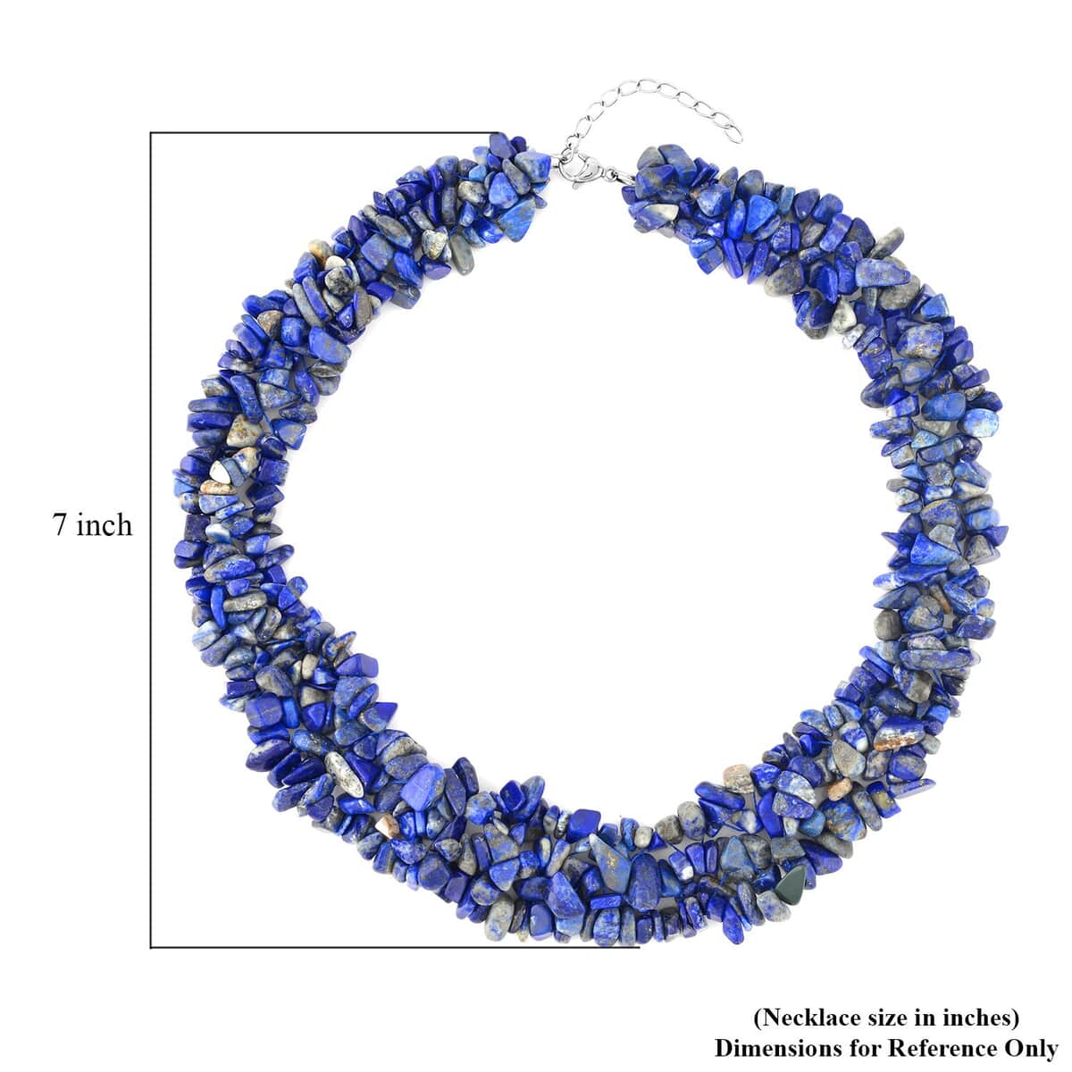 Lapis Lazuli Chips Necklace 18-20 Inches in Stainless Steel 650.00 ctw image number 4