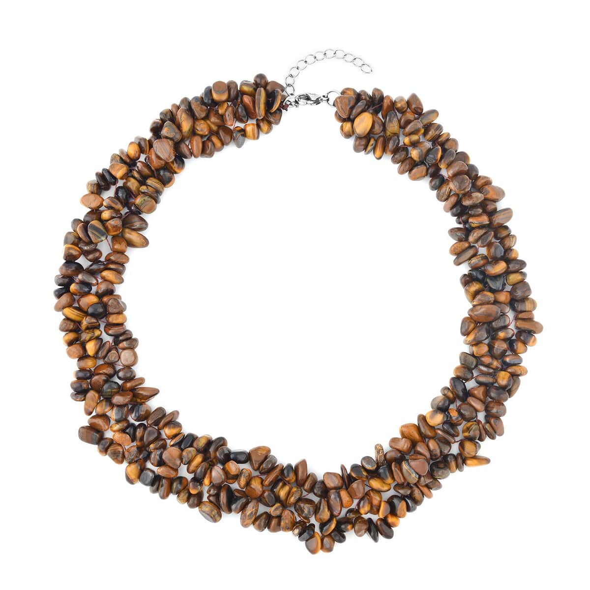 Tigers Eye Chips Necklace (18-20 Inches) in Stainless Steel 650.00 ctw , Tarnish-Free, Waterproof, Sweat Proof Jewelry image number 0