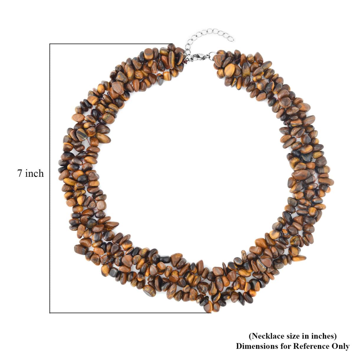 Tigers Eye Chips Necklace (18-20 Inches) in Stainless Steel 650.00 ctw , Tarnish-Free, Waterproof, Sweat Proof Jewelry image number 4