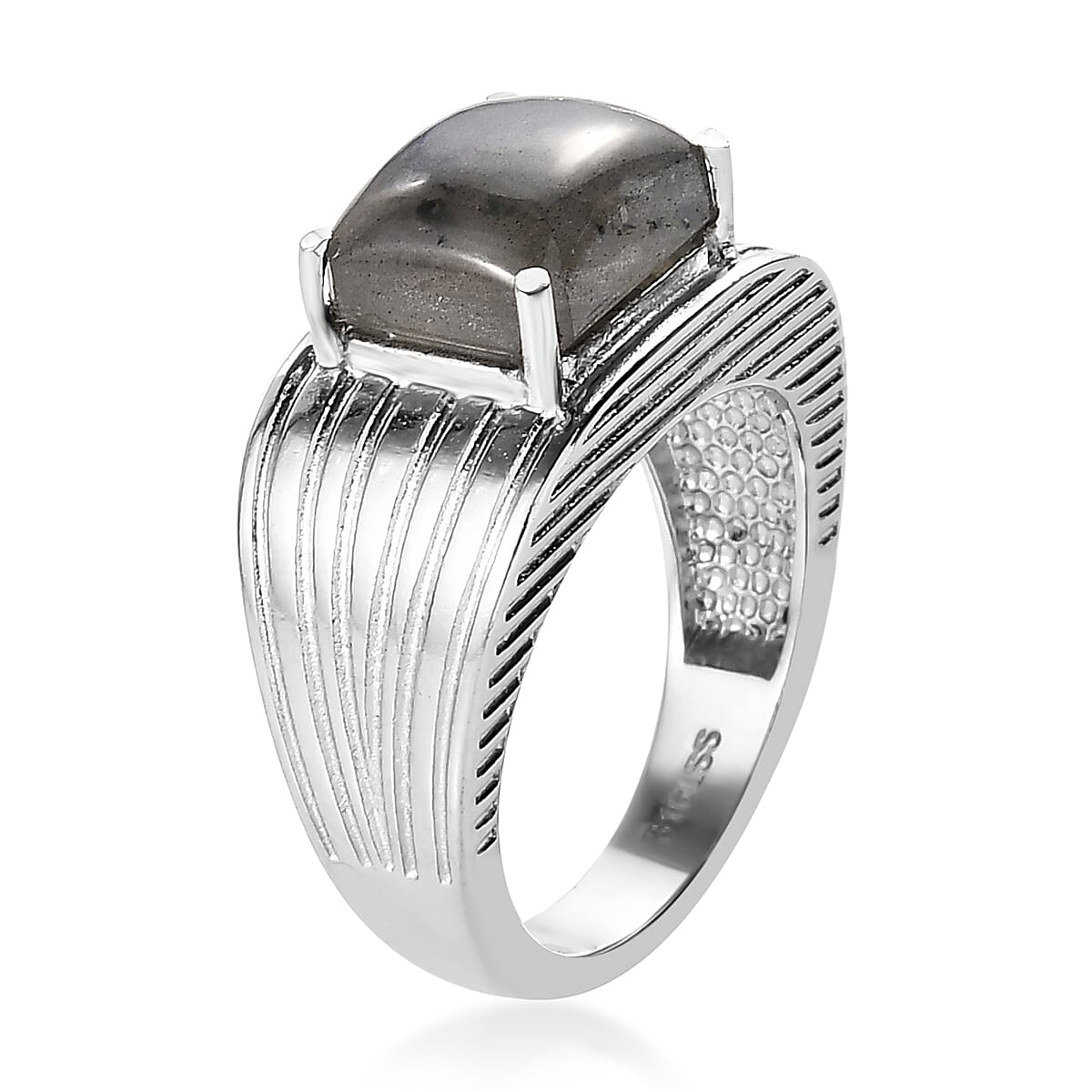 AAA Malagasy Labradorite Men's Ring in Stainless Steel (Size 9.0) 5.35 ctw image number 3